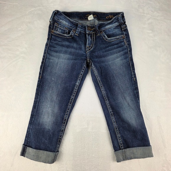 Silver Jeans Denim - Silver Jeans‎ Aiko Capri W25 Dark Wash Cuffed Denim Stretch Cropped Jeans